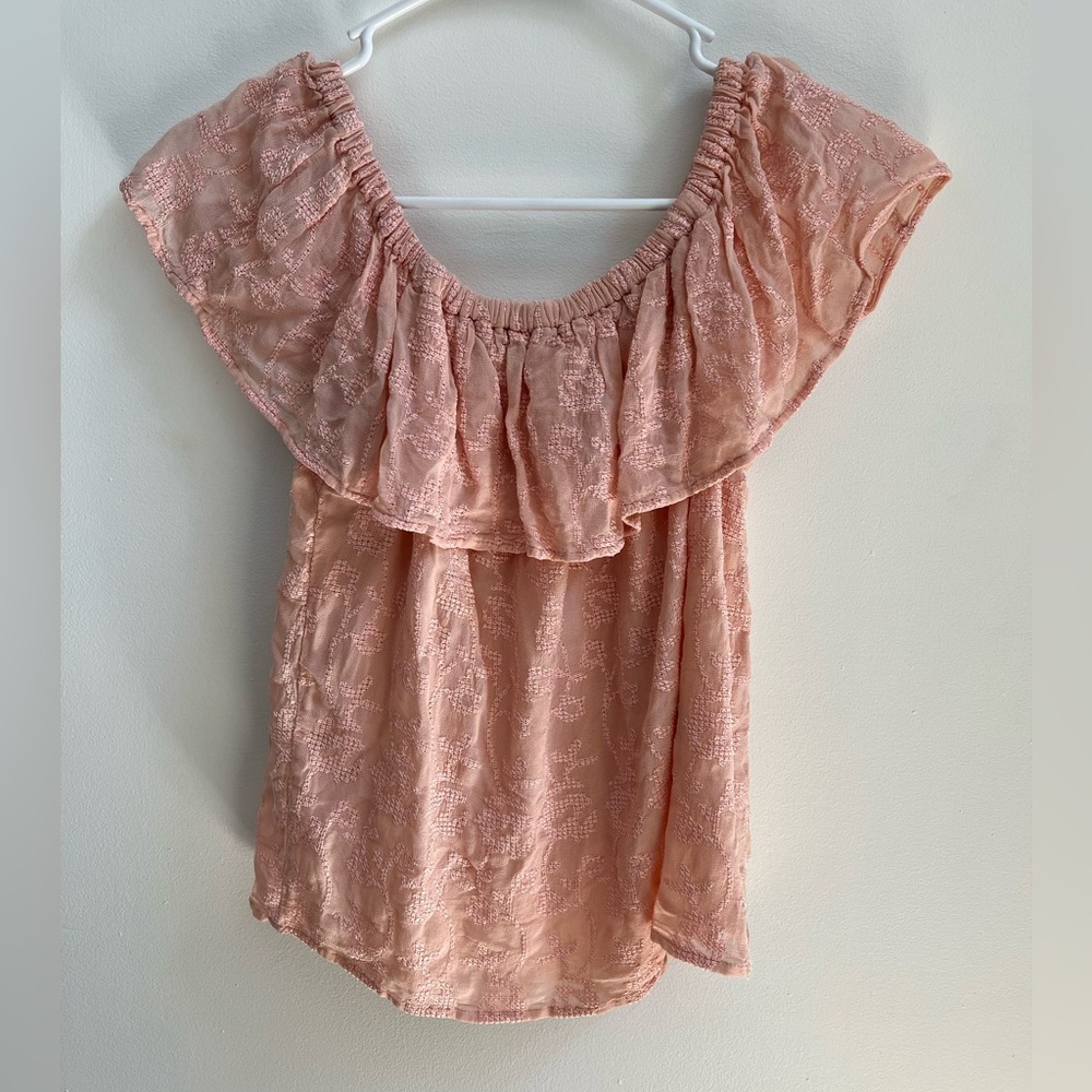 Lucky Brand Women’s Pink Ruffled Short Sleeve Top Size Medium